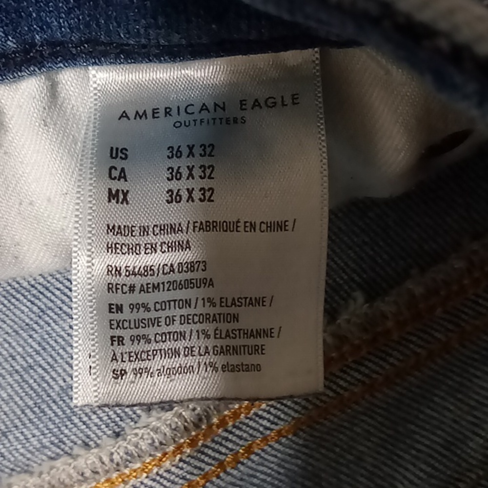 AMERICAN EAGLE JEANS Mens  36 x 32 BLUE SKINNY DENIM Pants Preowned - Picture 4 of 9